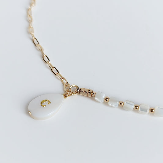 Custom Initial Pendant Necklace with Mother-of-Pearl Tubes