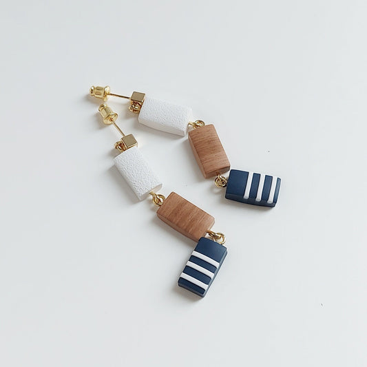 Navy-inspired Connected Rectangular Dangle Earrings